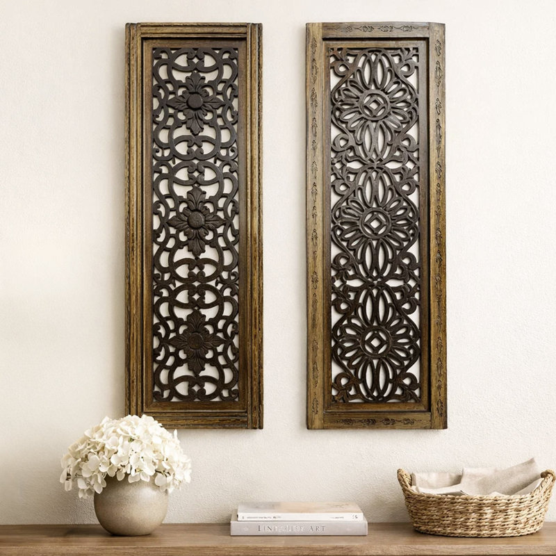Ophelia & Co. Wood Handmade Intricately Carved Floral Brown Wall